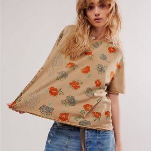 Free People We The Free Nina Boho Floral Print Slouchy Boxy Short Sleeve Tee